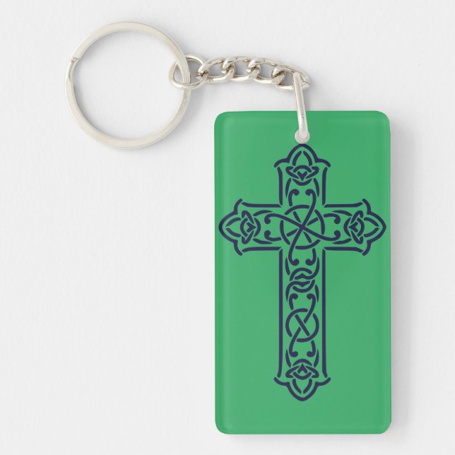 Porte-clefs Croix celtique haute bleue (Devant)
