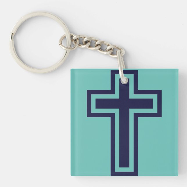 Porte-clefs Croix chrétienne bleue différentes variantes (Devant)
