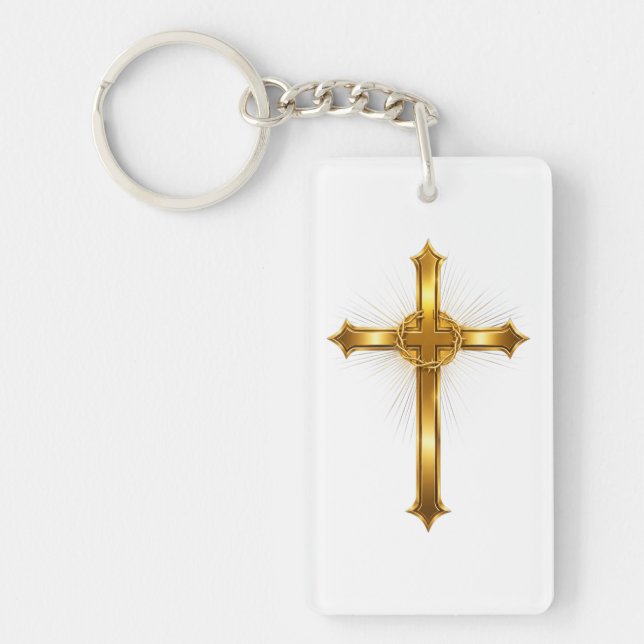 Porte-clefs Croix chrétienne dorée radiante Inspirée de la foi (Devant)