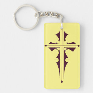 Porte-clefs Croix chrétienne violette