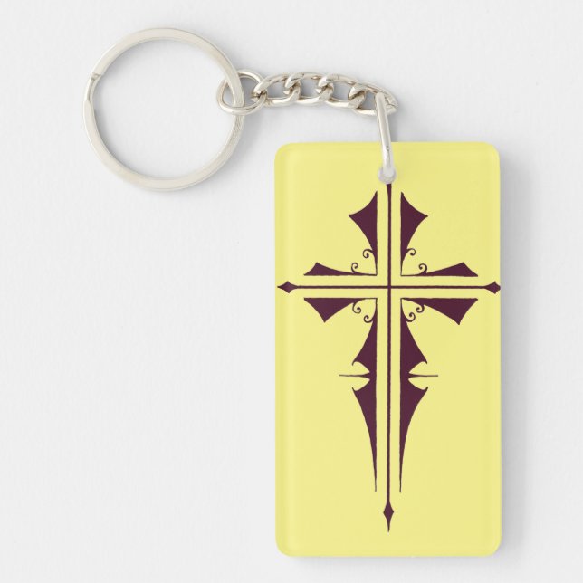 Porte-clefs Croix chrétienne violette (Devant)