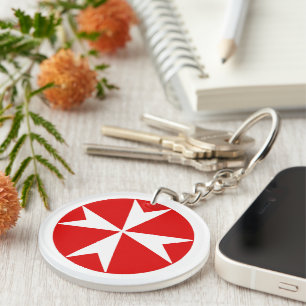 Porte-clefs Croix de Malte v2 (blanc sur rouge)
