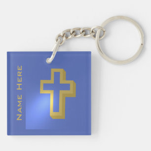 Porte-clefs Croix religieuse chrétienne d'or personnalisée ble