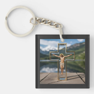 Porte-clefs Croix transparente INRI