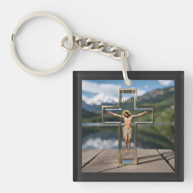 Porte-clefs Croix transparente INRI (Devant)