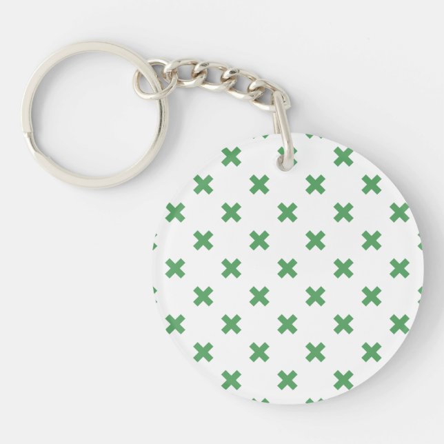 Porte-clefs Croix verte coutures sur blanc (Devant)