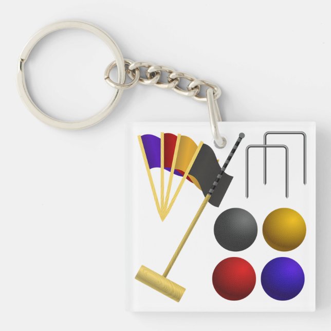 Porte-clefs Croquet Equipment Set Mallet Balls Hoops (Devant)