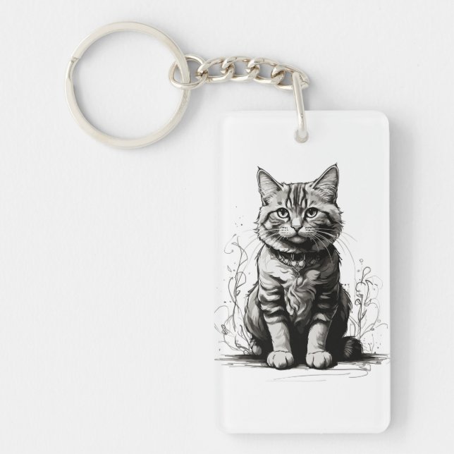 Porte-clefs Croquis au crayon de chat mignon (Devant)