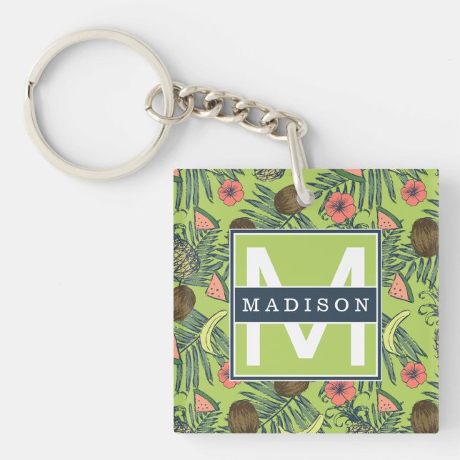 Porte-clefs Croquis de fruit tropical sur le motif vert (Devant)