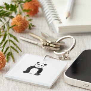 Porte-clefs Croquis de panda en noir et blanc