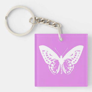 Porte-clefs Croquis papillon, orchidée et blanc