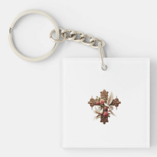 Porte-clefs Cross with Doves – Christian Faith Inspirational D