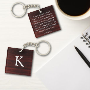 Porte-clefs Croyez en Jésus KJV Bible Verse Faith Monogramme