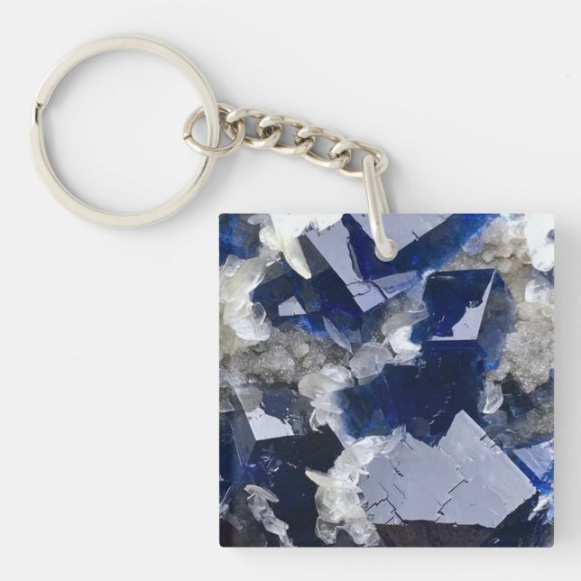 Porte-clefs Crystal Fluorite Bleu Profond & Calcite Flake (Devant)