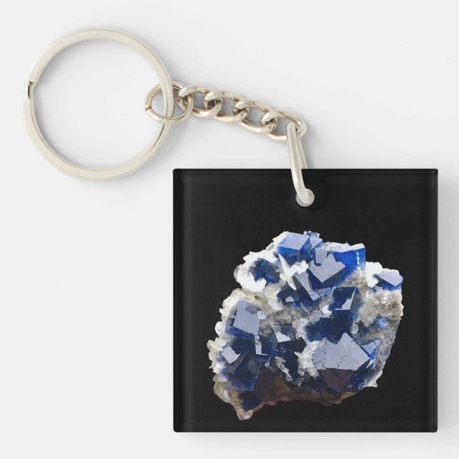 Porte-clefs Crystal Fluorite Bleu Profond & Calcite Flake (Devant)