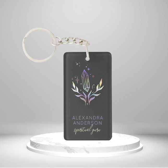 Porte-clefs Crystales holographiques Mystique Spirituel Noir (Holographic Crystals Mystic Spiritual Black Keychain)