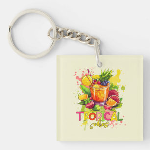 Porte-clefs Cubes tropicaux - Vibes d'été Aquarelle Fruits