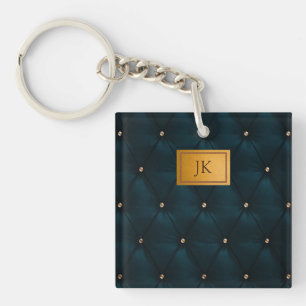 Porte-clefs Cuir Vert Élégant, Diamants, Monogramme