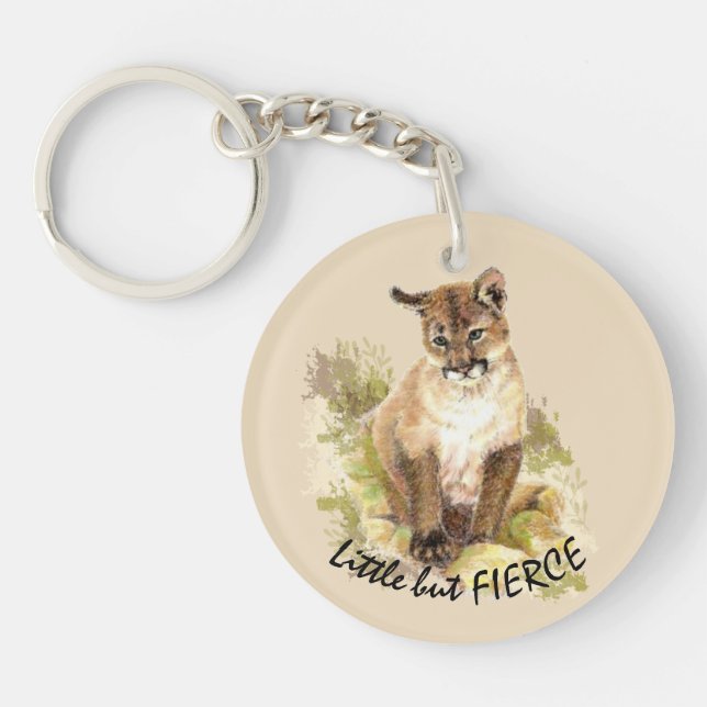 Porte-clefs Cuire Cougar Mountain Lion Chat Kitten FIERCE QUOT (Devant)