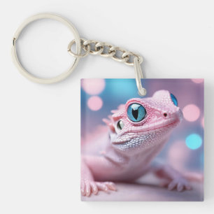 Porte-clefs Cuisine Petit Lézard Rose aux Grands Yeux Bleus