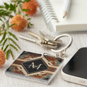 Porte-clefs Culture amérindienne de style boho monogramme