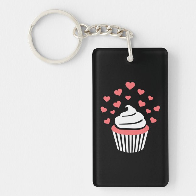 Porte-clefs Cupcake aux coeurs (Devant)