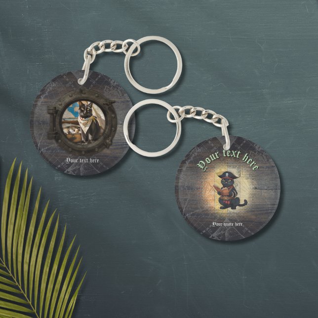 Porte-clefs Curieux chat pirate décrypter mystères anciens (Curious pirate cat deciphers ancient mysteries keychain)