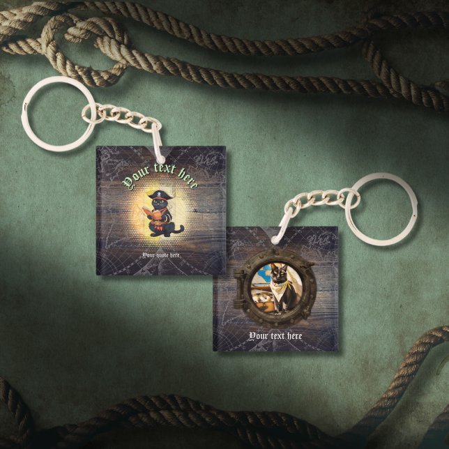 Porte-clefs Curieux chat pirate décrypter mystères anciens (Curious pirate cat deciphers ancient mysteries keychain)