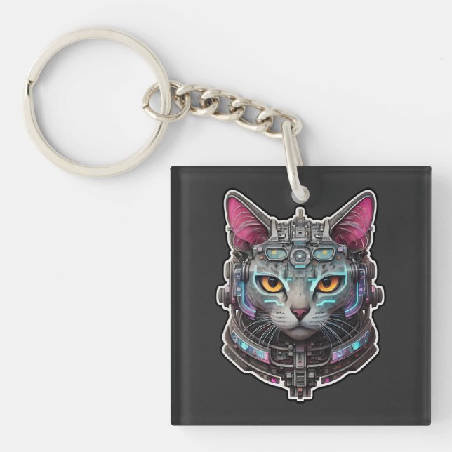 Porte-clefs Curieux Kitty dans un cyber-casque (Devant)