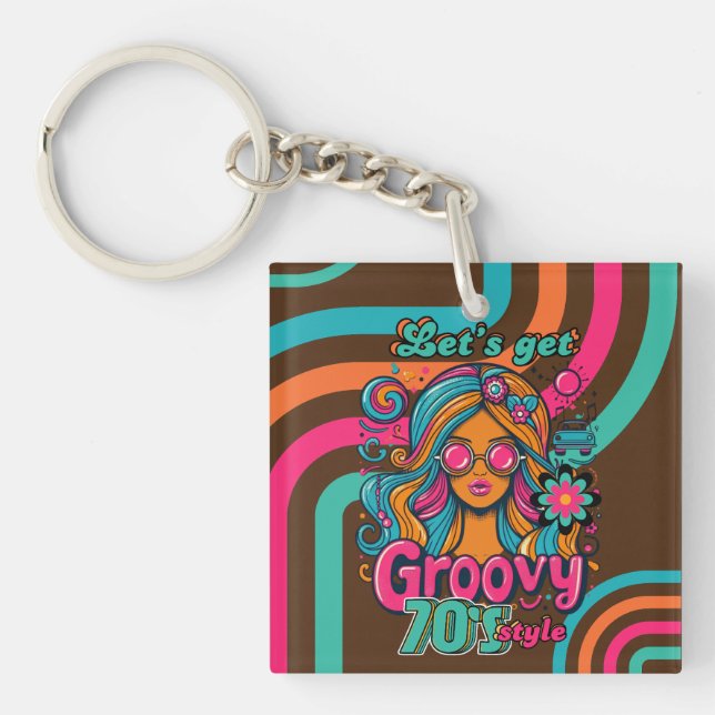 Porte-clefs Custom 70's Rétro Disco Anniversaire Boogie Groovy (Devant)