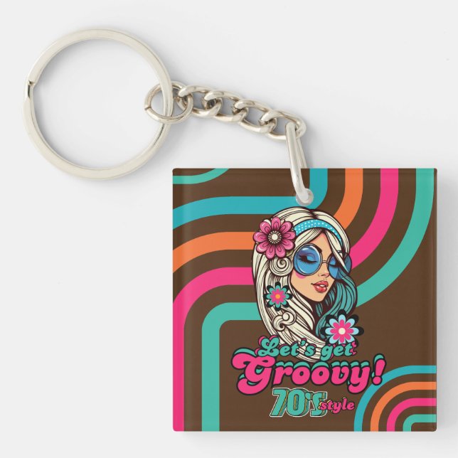 Porte-clefs Custom 70's Rétro Disco Anniversaire Boogie Groovy (Devant)
