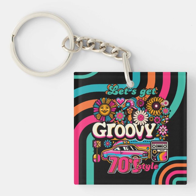 Porte-clefs Custom 70's Rétro Disco Anniversaire Boogie Groovy (Devant)