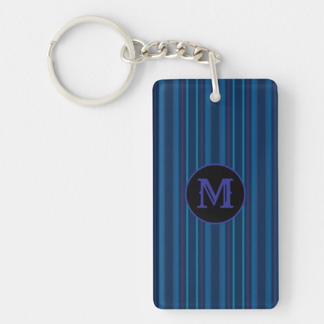 Porte-clefs Custom Capital Initial Navy Blue Stripes Keychain (Devant)
