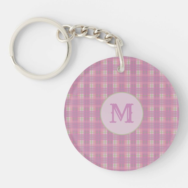 Porte-clefs Custom Capital Initial Pink Plaid Stripe Key Chain (Devant)