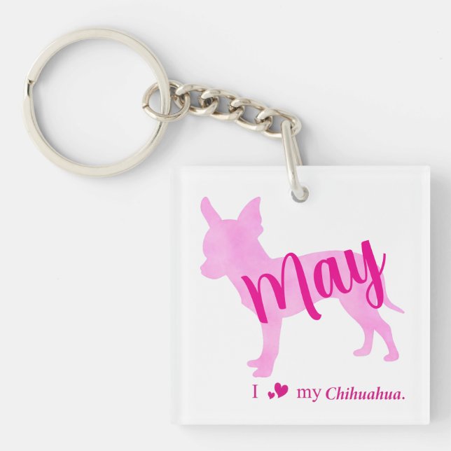 Porte-clefs Custom Chihuahua Keychain Pastel Pink Silhouette (Devant)