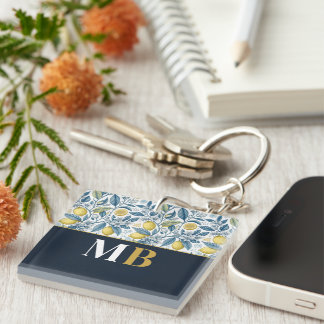 Porte-clefs Custom Elegant Mediterranean Lemon Botanical Navy