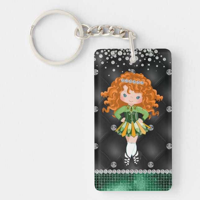 Porte-clefs Custom Irish Dance Redhead Girl Green, Noir (Devant)