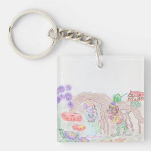 Porte-clefs Custom Kids Artwork, deux mignonnes souris, fleurs