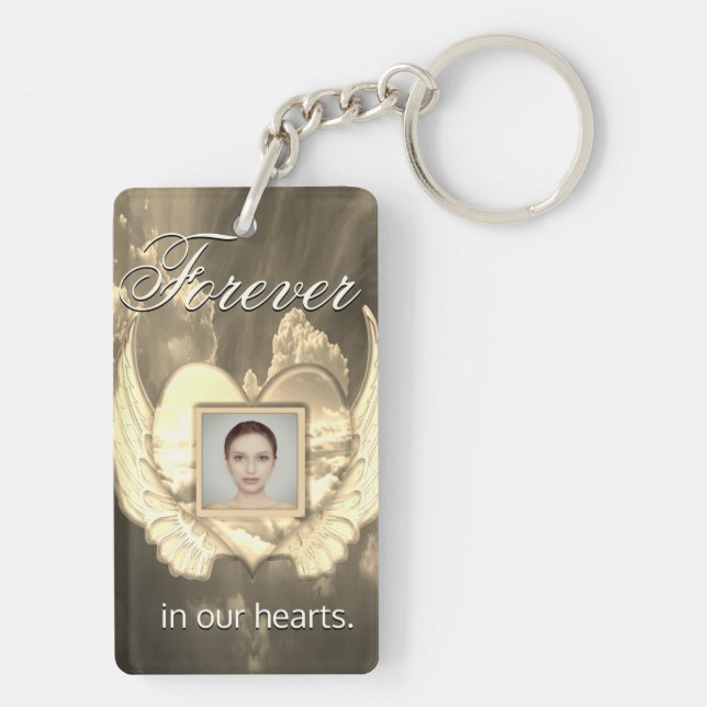 Porte-clefs Custom Memorial Angel Wings Heart Ajouter une phot (Dos)