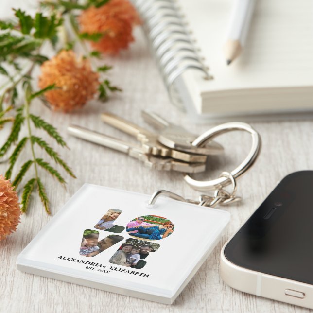 Porte-clefs Custom modern love 4 photo collage pour couples (Devant Droit)