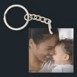 Porte-clefs Custom Mom Established Modern Script Photo<br><div class="desc">Celebrate your First Mothers Day with this soft modern Script "Custom Mom Established Modern Script Photo Keychain". This Custom Mom Est. Year keychain is the perfect New Mom Gift, and also great for veteran moms. This modern mom style keychain makes a wonderful gift for so many gift occasions, such as...</div>