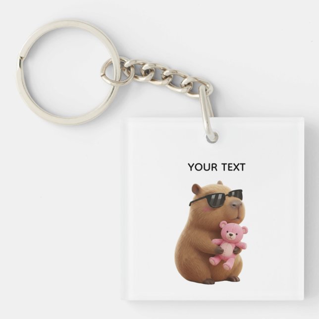Porte-clefs Custom Name Cute Capybara Pink Teddy Bear Keychain (Devant)