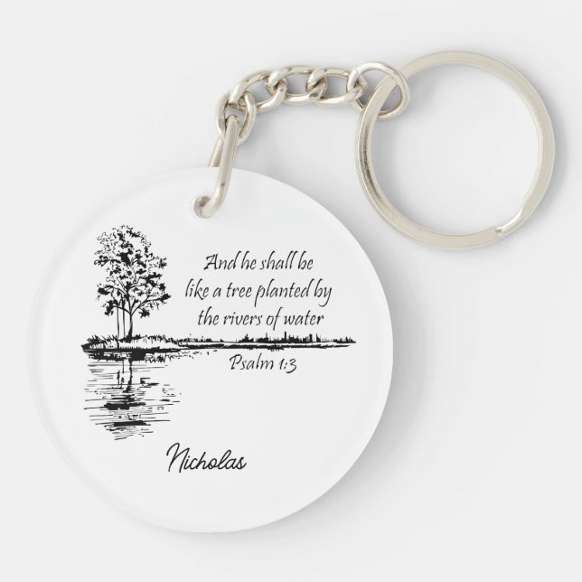 Porte-clefs Custom Name Encouraging Scripture Psalm 1:3  (Dos)
