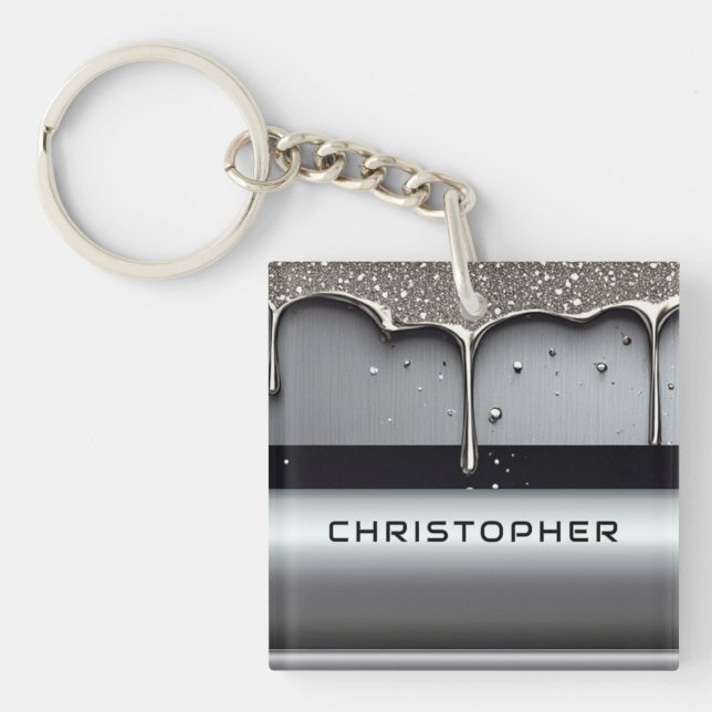 Porte-clefs Custom Name With Dripping Liquid Metal (Devant)