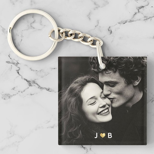 Porte-clefs Custom Photo Initial Heart Monogram Couples Gift (Créateur téléchargé)