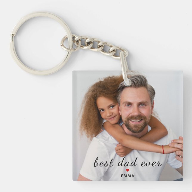 Porte-clefs Custom Photo l Best Dad Ever Typography Red Heart (Devant)