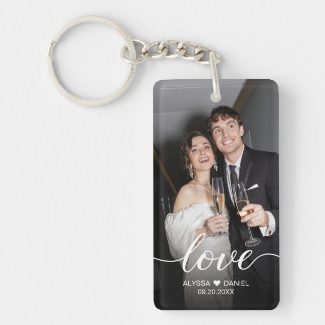 Porte-clefs Custom Photo Love script Mariage faveurs (Devant)