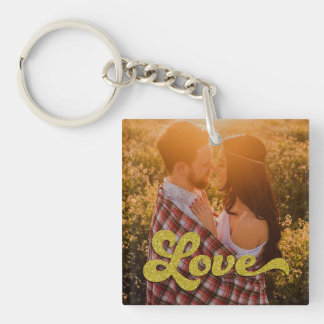 Porte-clefs Custom Photo with Gold Love Overlay