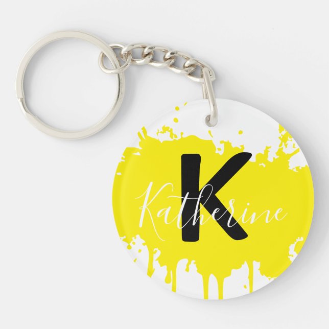 Porte-clefs Custom Yellow Splash Initial Acrylic Keychain (Devant)