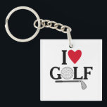 Porte-clefs Customizable I love Golf Balls<br><div class="desc">Show off your passion for the green with this sleek and playful "I ❤️ GOLF" design. Featuring a clever blend of typography and sport-specific imagery, this graphic replaces the "O" in Golf with a detailed golf ball illustration and underlines the sentiment with a classic iron club. It’s a sophisticated yet...</div>